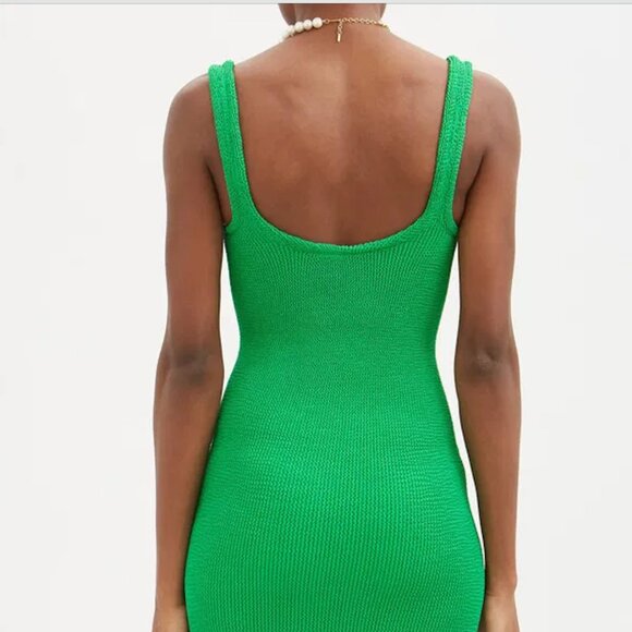 Hunza G Crinkle Knit Mini Tank Dress One Size in Emerald Green, Worn Just Once - Picture 5 of 13